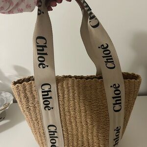 Chloe Natural Woven Tote with Branded Straps